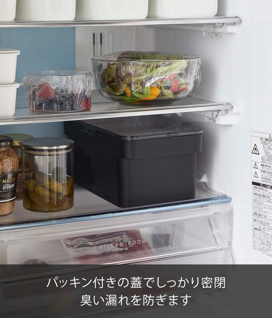 Yamazaki (Yamazaki Industries) Airtight Pickling Case with Water Drainer, Black, Approx. W28 x D16.5 x H12.2cm, Tower Series, Large Opening Transparen