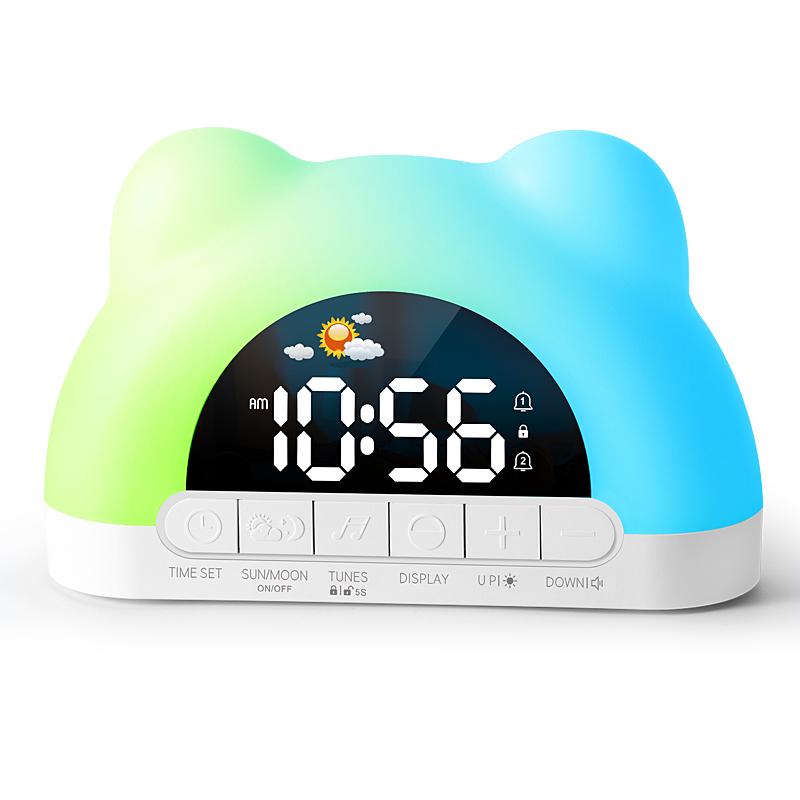 

Цифровой будильник с USB-подключением и подсветкой RGB, 2 будильника, ночной режим, повтор сигнала 12/24 ч, выходной порт USB, светодиодный будильник, настольные часы