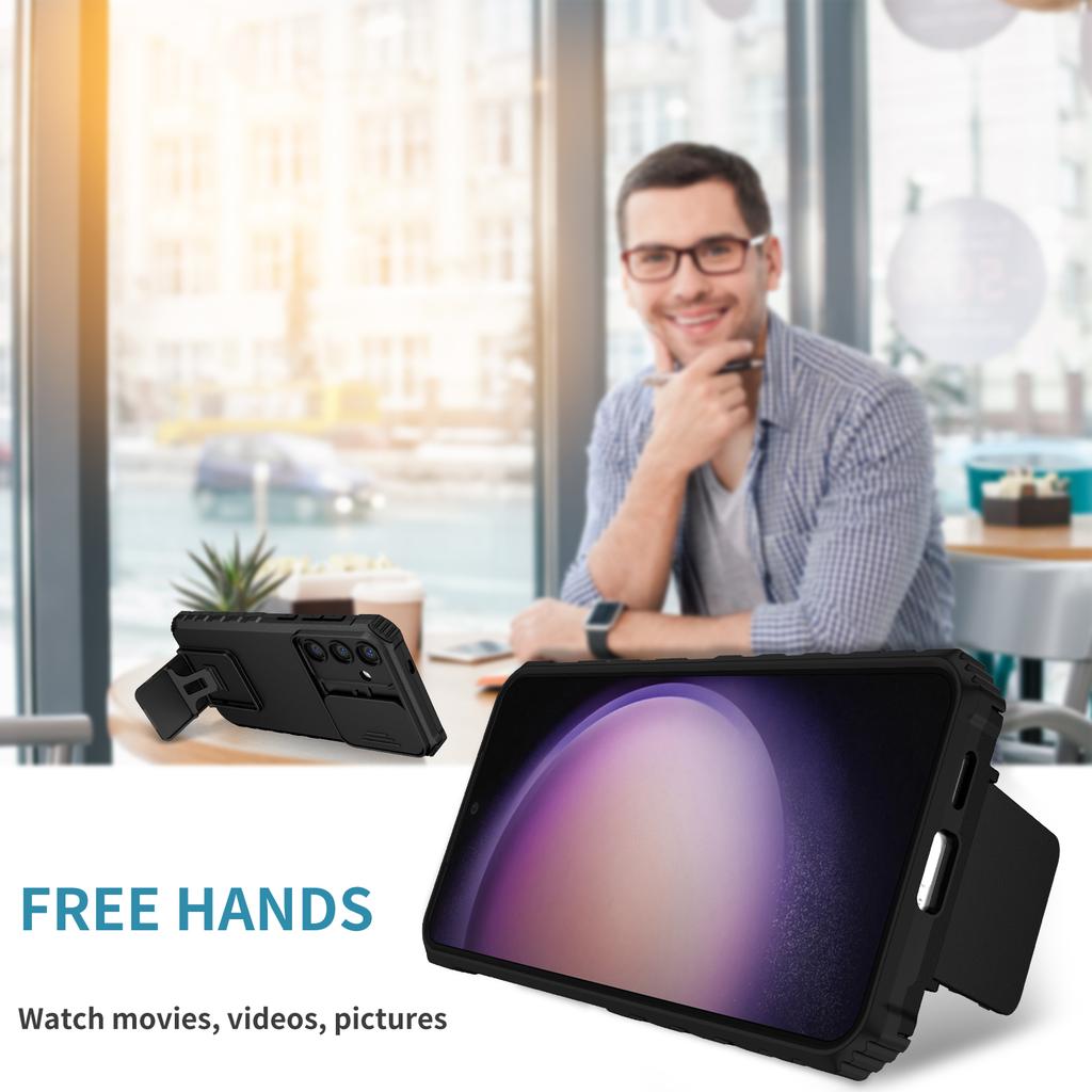 For Samsung Galaxy S25+ Case Camera Slider PC+TPU Phone Cover with Kickstand