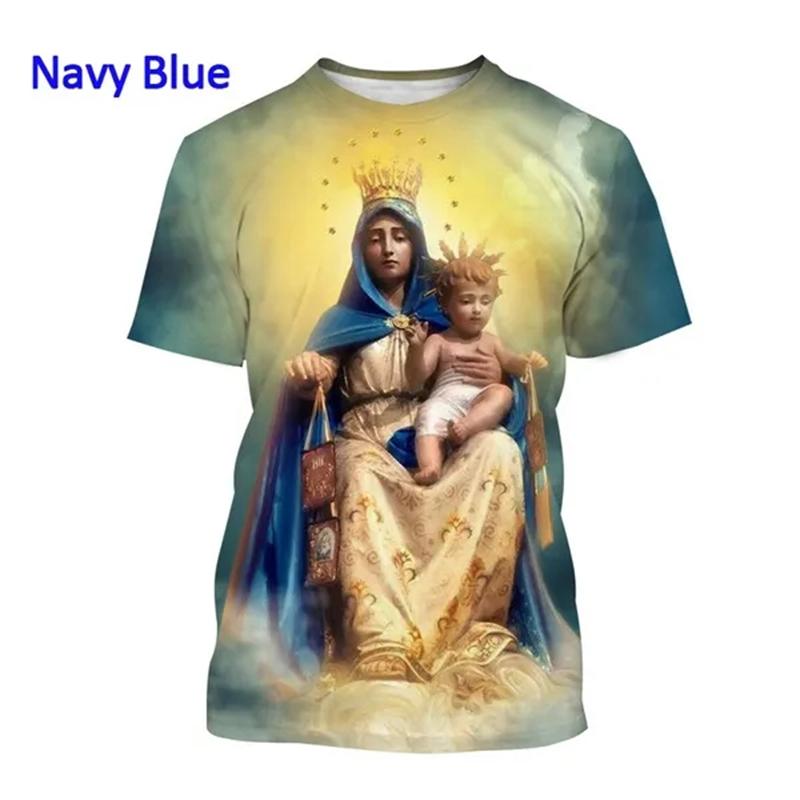 3D Printing Virgin Mary T Shirt For Men Summer Short Sleeved Christian Mother Of God Pattern Tshirts Mens Casual T-Shirt Tops