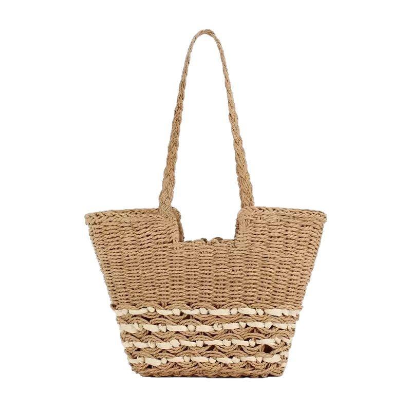 Pastoral straw bag women s 2025 new fashion woven shoulder bag French beach vacation large capacity tote bag Edge zipper хаки
