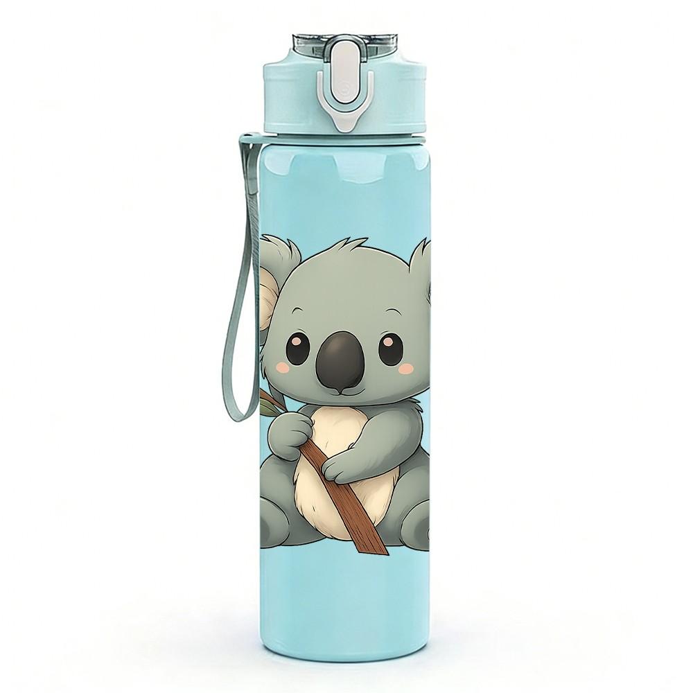 1PC Cute Floral Koala Bear 750ml Color Plastic Sports Water Bottle Leakproof Flip Straw Lid Suitable for Sports Office Home Use