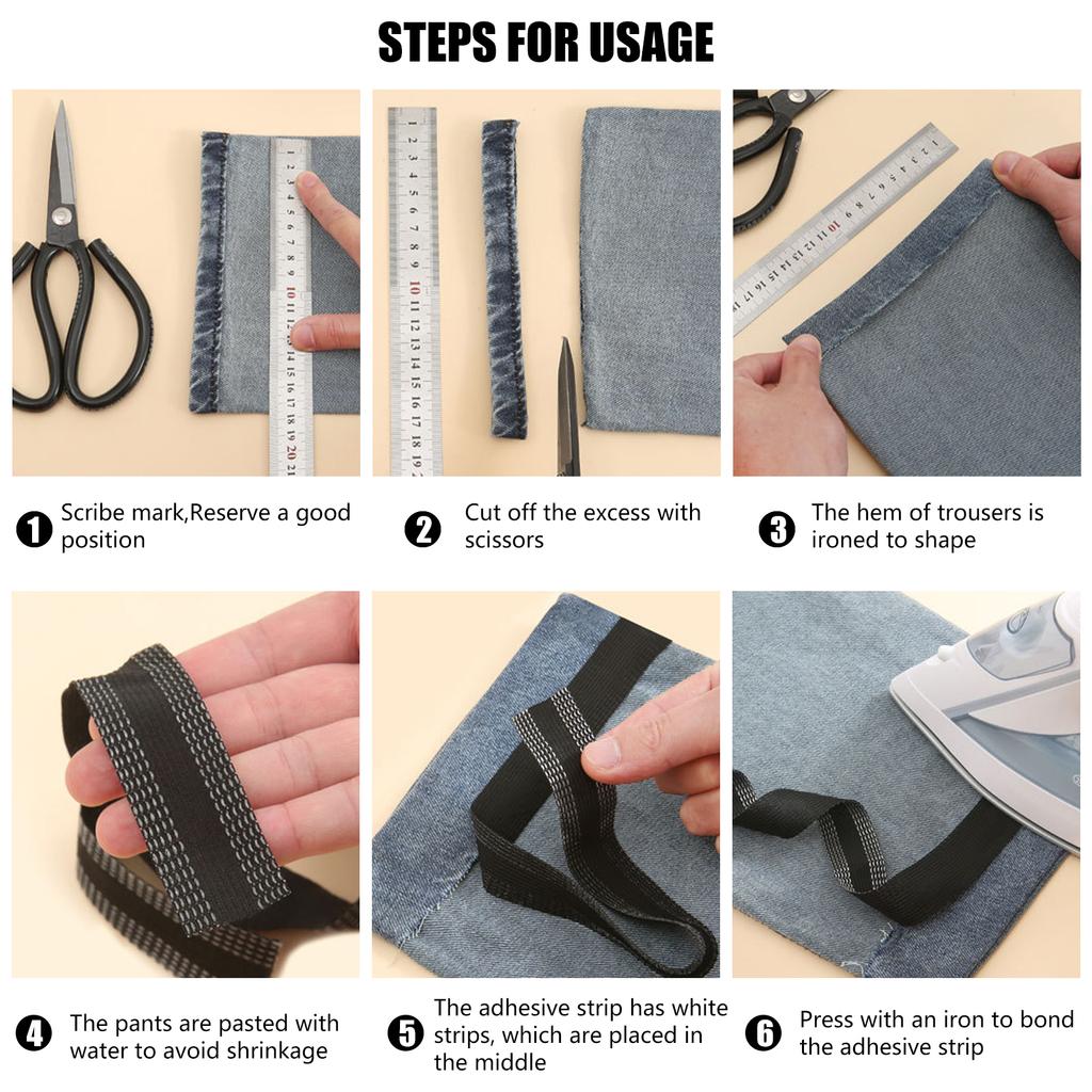 1Inch x 5.5 Yard Pants Edge Shorten Self-Adhesive Hemming Tape Iron-on Hem Clothing Tape Fabric Fusing Hemming Tape for Clothes