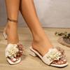 Mode Mode Mix Farbe Blumendekor Hausschuhe für Damen 2025 Sommer Quadratische Zehenpartie Dicke Ferse Sandalen Frau Komfort Outdoor Strand Pantoletten