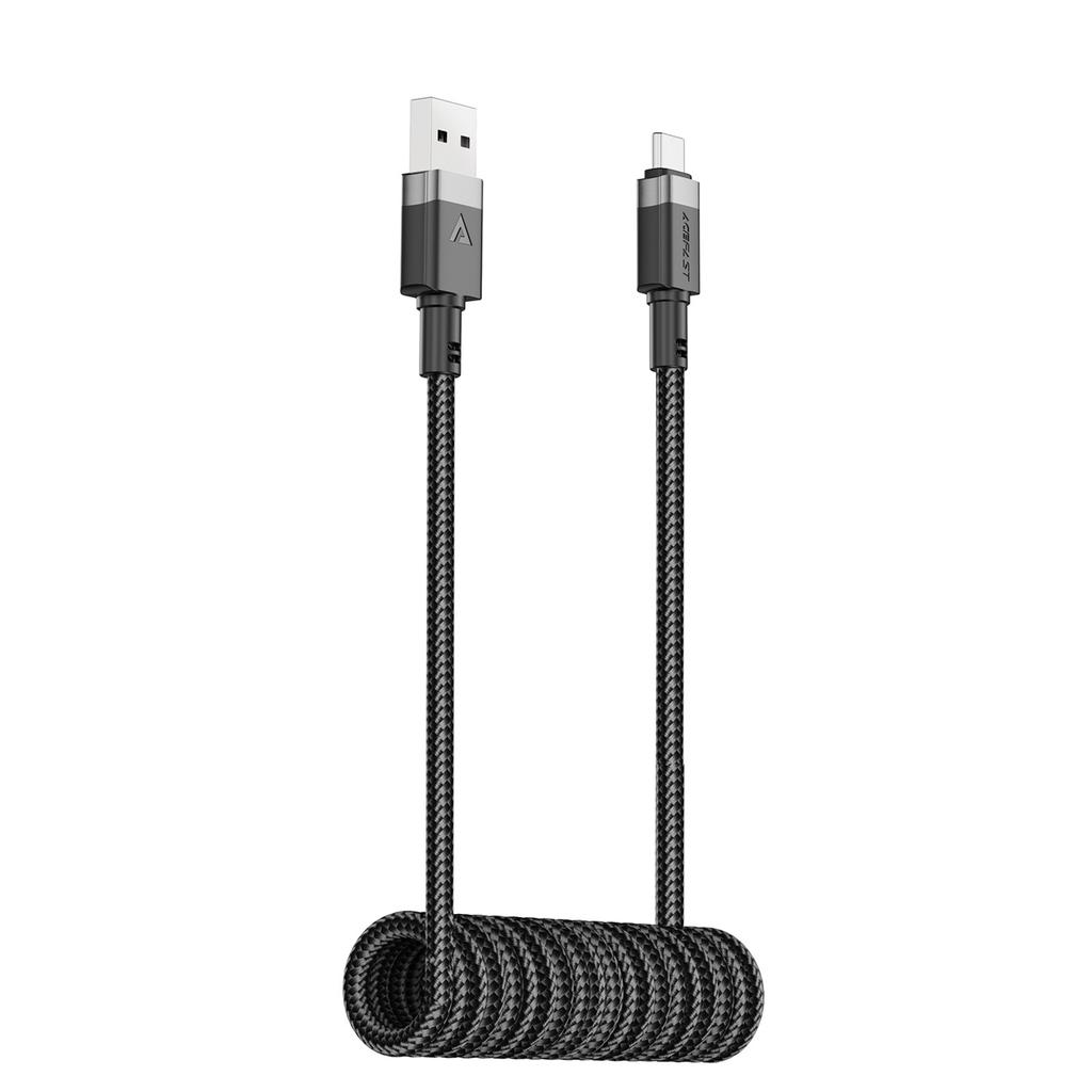 Spiral cable USB-A - USB-C 480Mb/s 3A 1.2m - black