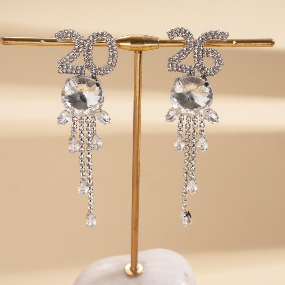 2026 Pendant Rhinestone Tassel Earrings Jewelry Number Earrings  Valentine's Day Gift