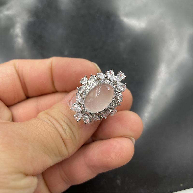 Inlaid Ice Gemstone Light Gold Silk Jade Women s Open Round Ring Band