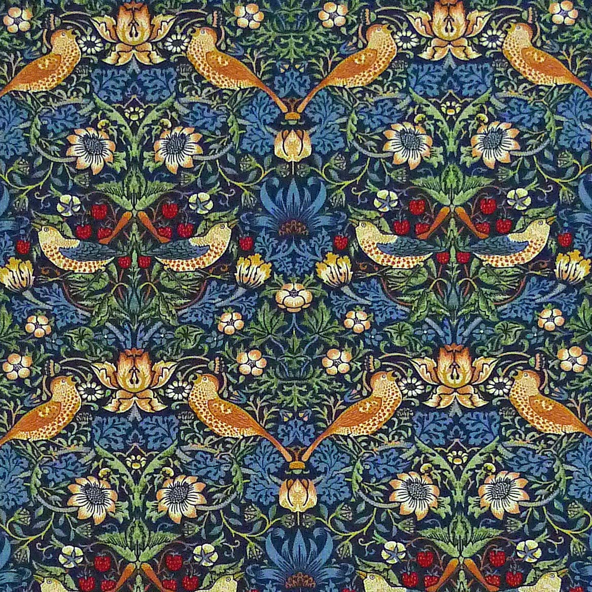 

Ткань с хлопковым принтом William Morris Strawberry Thief, синяя, отрез 1 м × 110 см / Хлопок феи