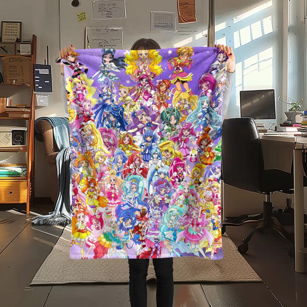 1PC Pretty Cure Print Flannel Blanket, High quality Comfortable for All Seasons, Home Decor, Warmth and Comfort, Perfect for Christmas Gifts