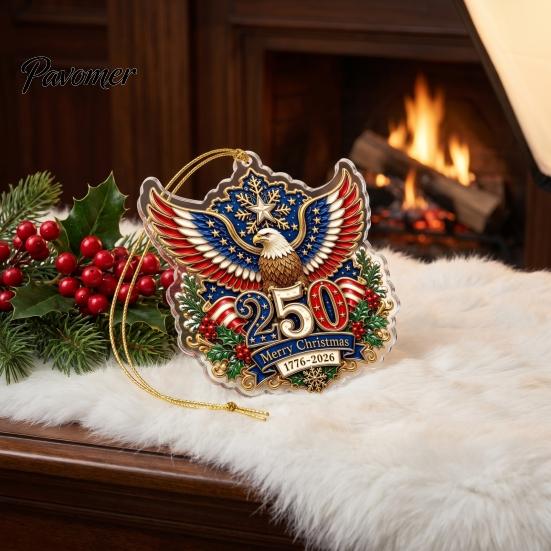 250th Anniversary Christmas Ornament Ornament, USA Santa Train 2D Flat Acrylic Decoration Patriotic Themed Party Supplies for Tree Holiday Decor, 1776