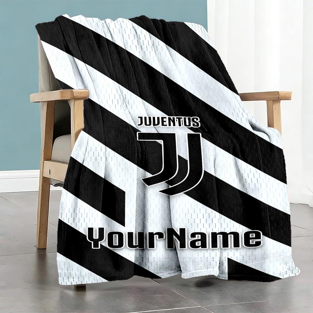 Juventus Personalized Text Blanket Throw Customizable Blanket Soft Warm Cozy for Living Room Office Chair Seaside Home Decor All-Season Use