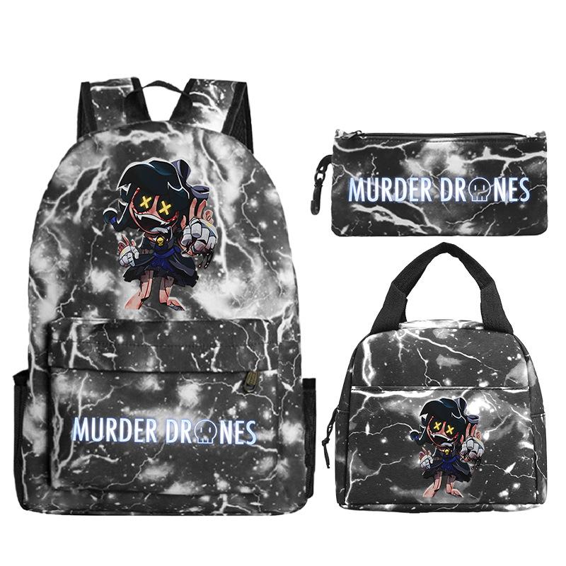 Murder Drones Printed Children's Backpack Pencil Bag Meal Bag Set Large Capacity Student School Bag