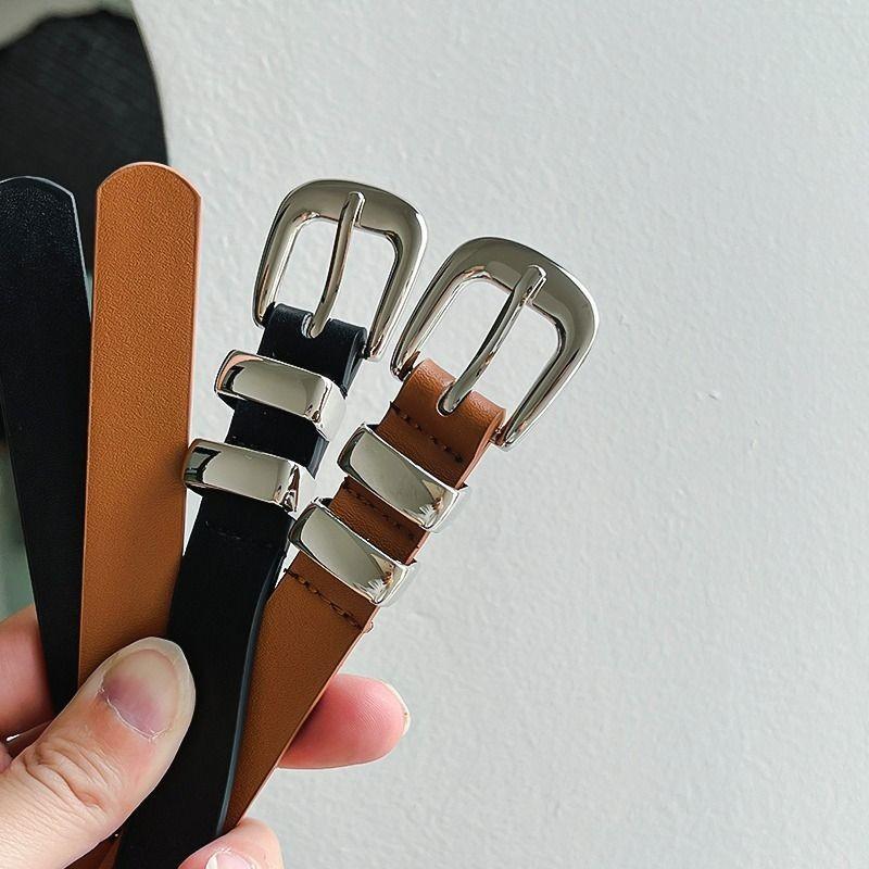 Elegant Black Vintage Women's Belt With Silver Buckle For Dress And Pants Outfits