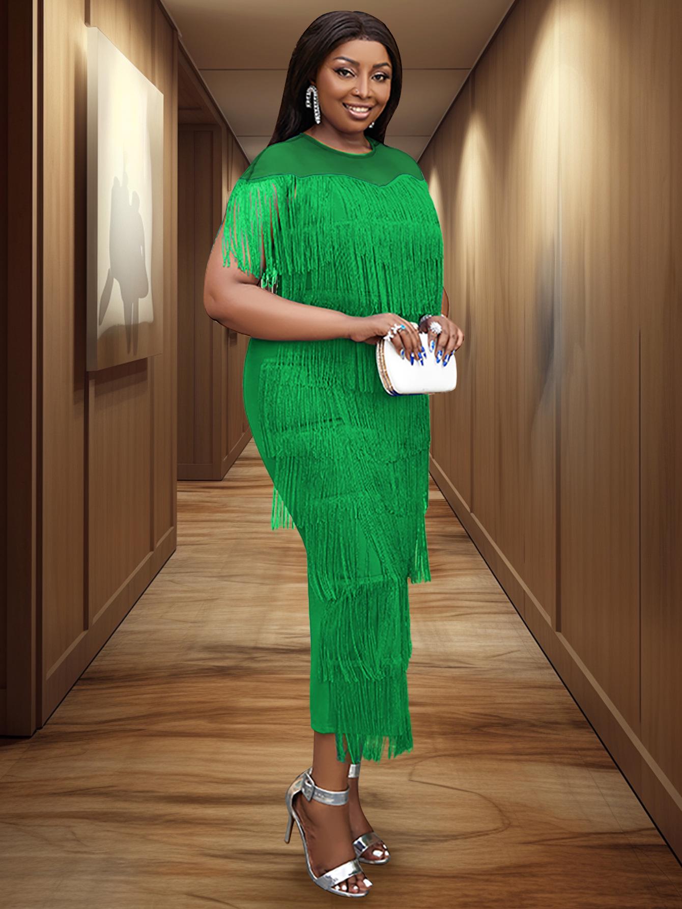 

Многослойная бахрома, платье с высокой талией, черное, размеры S-4XL, женское платье для вечеринки большого размера XXXXL зелёный