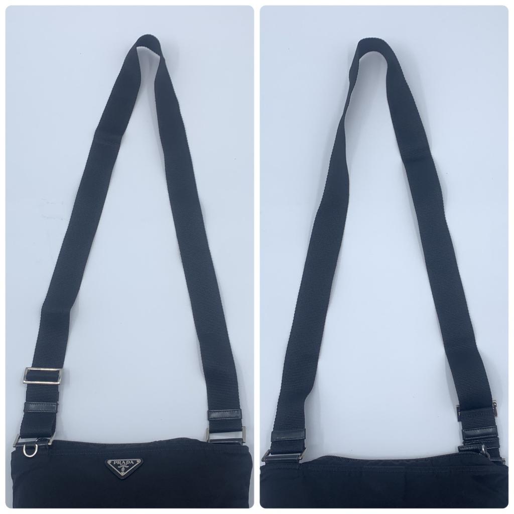 PRADA Tessuto Nylon Shoulder Bag Crossbody Pochette Sacoche Silver Hardware Triangle Logo Plate Black Men Women