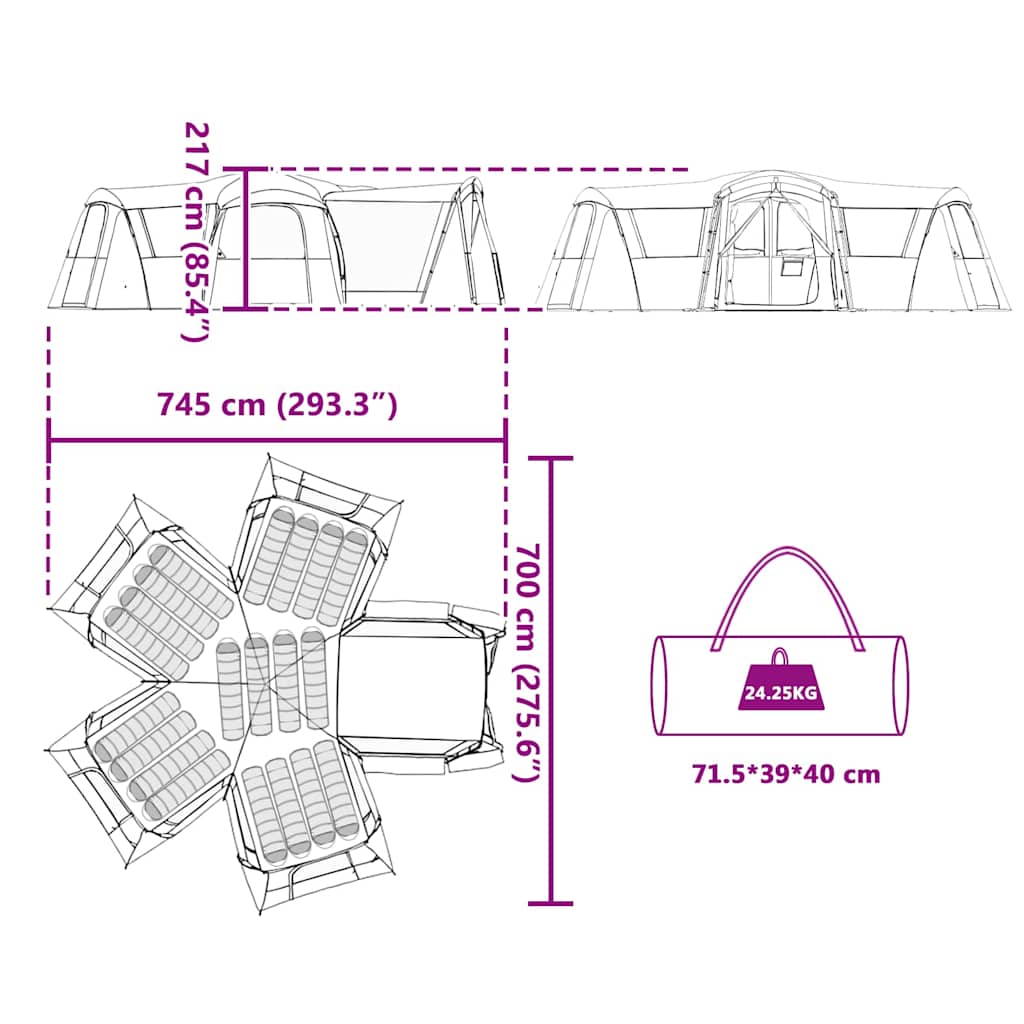 Family Tent for 20 Persons Green and White 745 x 700 x 217 cm