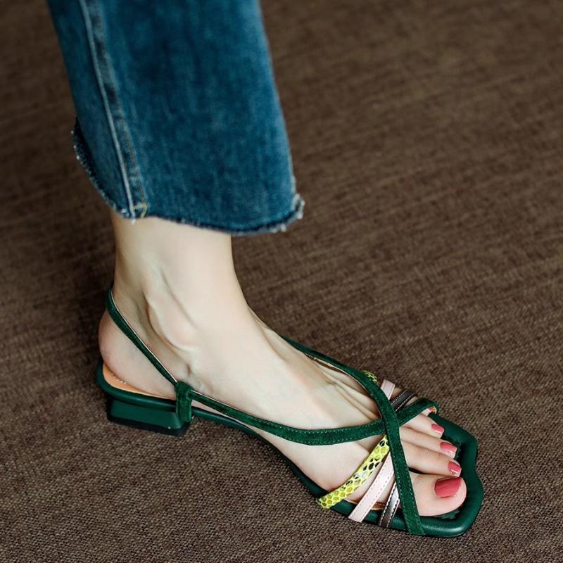 Fashion Designer Women s Heeled Sandals Sexy Square Toe Shoes Summer Fad New Chunky Slides 2025 Elegant Shallow Buckle Chaussures Femme 35 3935₽