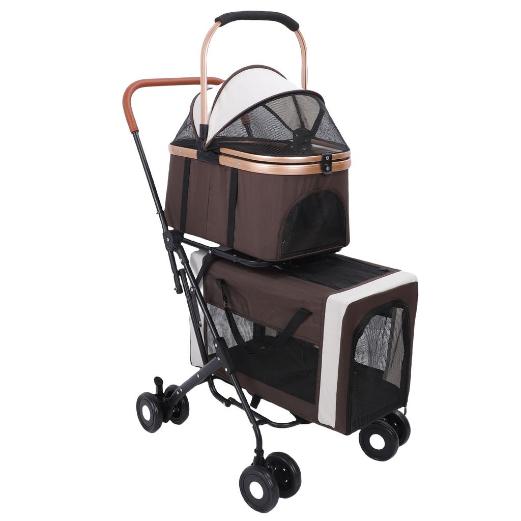 Double Pet Stroller Lightweight Detachable Foldable 4 Wheels Pet Strolling Cart Travel Carrier for Cat Dog
