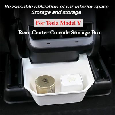 Aufbewahrungsbox für die hintere Mittelkonsole für Tesla Model Y 2024–2024, Autozubehör, TPE-Organizer-Box mit Abdeckung, Mülleimer unter dem Sitz