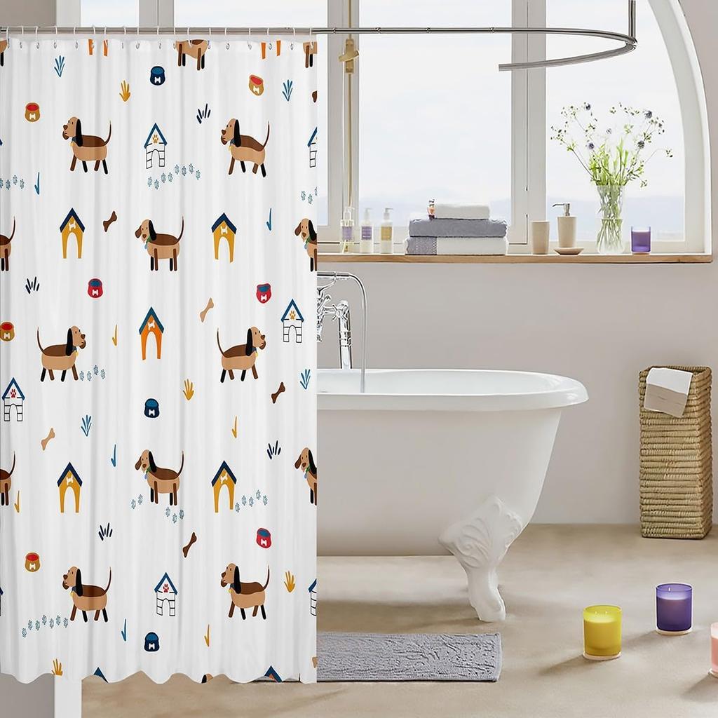 Dachshund Dog Shower Curtains Cute Pet Bathroom Curtain for Kids Women Men Personalized Puppy Bathroom Accessories Dog Paw Bones