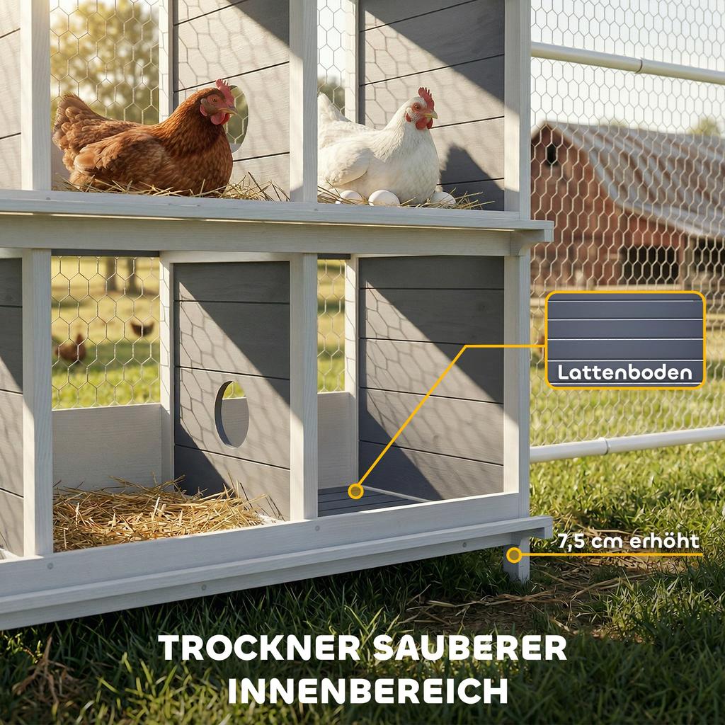 Nesting Box for Chickens, Raised Wooden Chicken Nesting Box with 6 Compartments, 2 Perches, for Small Animal Coop, 102 X 50 X 91 Cm, Grey