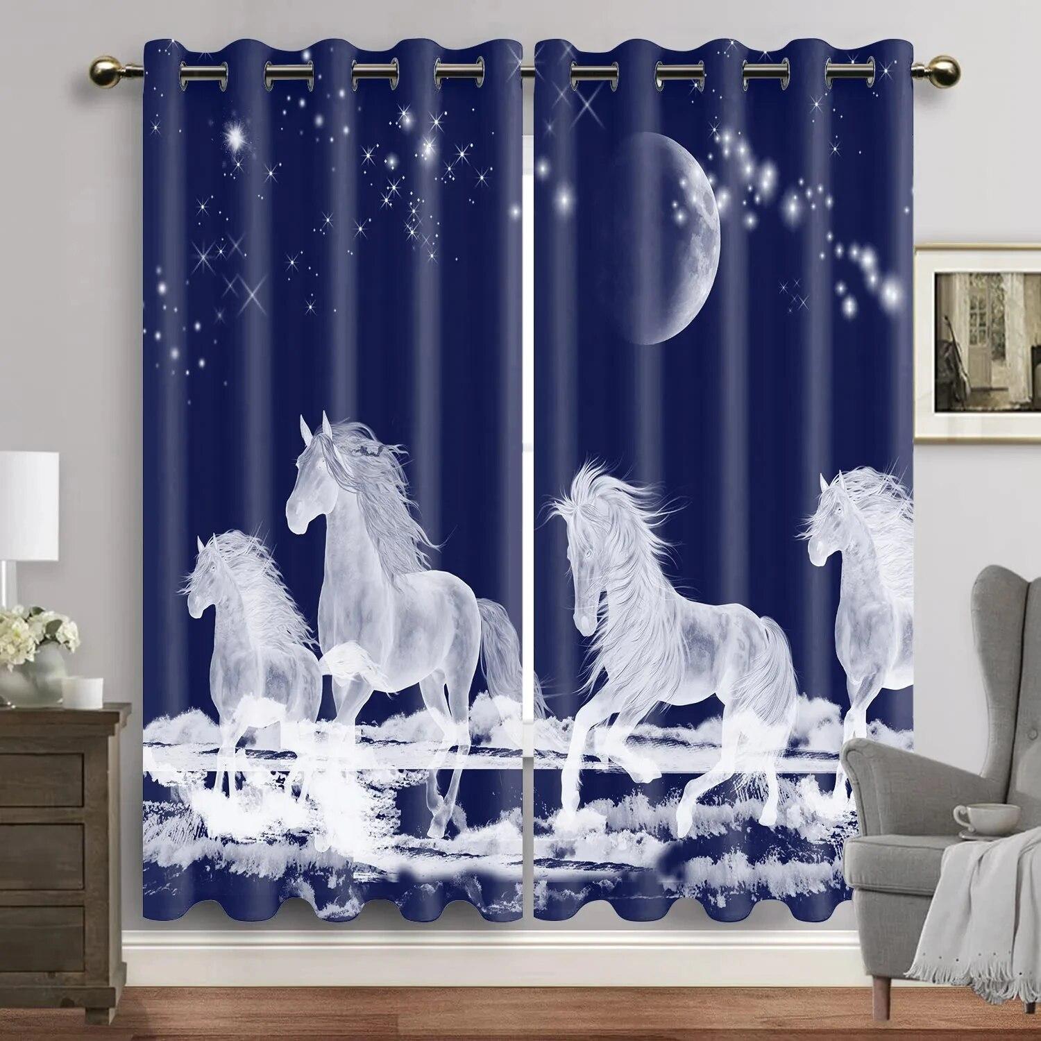 

Horse Blackout Curtains For Bedroom Living Room High Shading Animal Drapes Window Home Decor New Pattern W50xH130(CM)x2PCS-Rod pocket