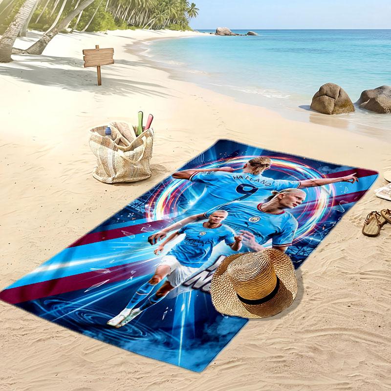 Erling Haaland Personalized Printed Beach Towel Soccer Logo Support Custom Name Text Absorbent Towel For Sport Travel Special Gift