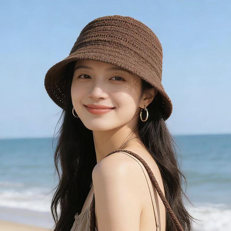 Summer New Visor Hat Woven Hollowed Out Travel Straw Hat Sunscreen Hat Bucket Hat