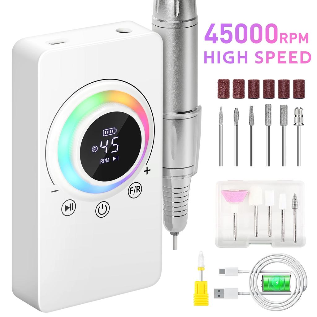 DianaBeauty 45000RPM Manicure Drill Machine Nail Polisher USB Charging Electric Manicure File Low Noise Nail Salon Tools