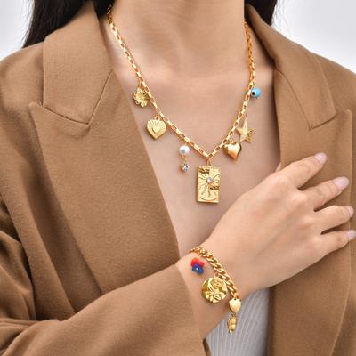Y2K Sweet Cool Wind Necklace Bracelet, Stainless Steel Devil'S Eye Star Heart Geometric Pendant Women'S Jewelry 2874