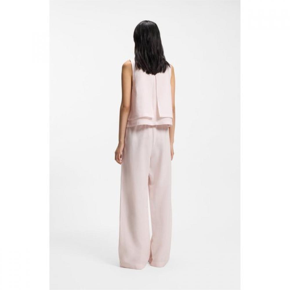 BOSS Calças Femininas Wide Leg Cintura Elástica Rosa Claro 50562213680