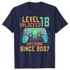 Funny Level 18 Unlocked 18th 18 Year Old Boy Gaming Graphic 2007 T Shirts Men Cotton Humor Streetwear Unisex Loose Clothing