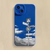 Simple Oil Painting Road Sign Silicone Phone Case For iPhone 16 15 14 13 12 11 Pro Max XS XR 7 8 Plus SE Shockproof Soft Cover