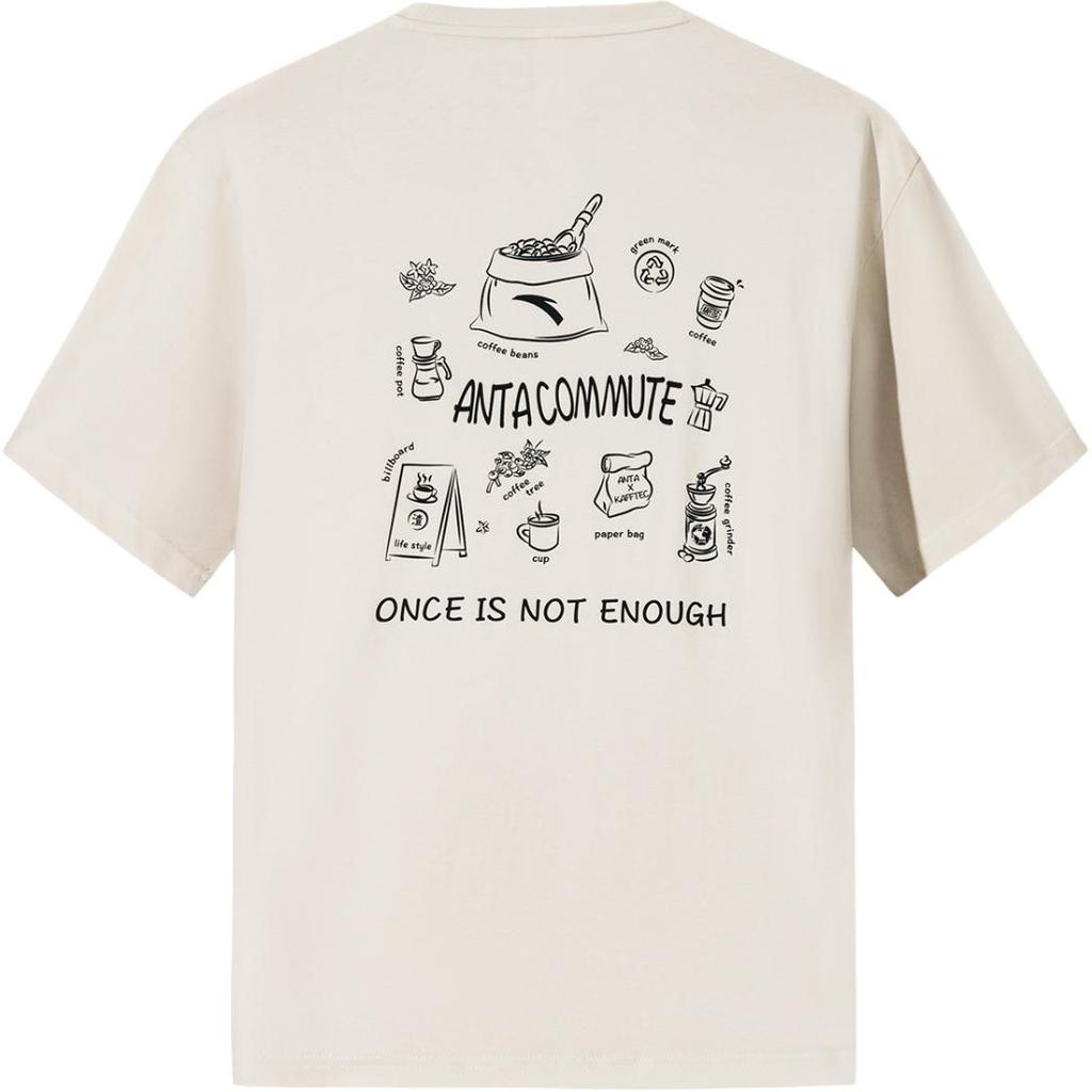 Anta Comfortable Simple Letter Print Versatile Loose Round Neck Pullover Short Sleeve T-Shirt Men Tops Off-White 152537137-4