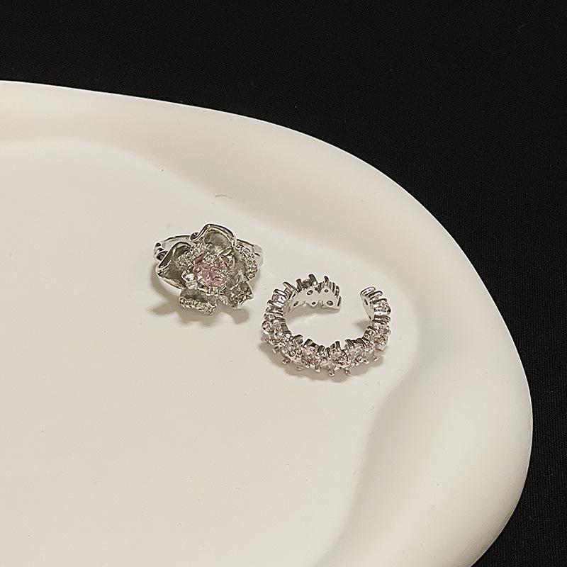 Heavy Industry Pink Diamond Ring Thick And Thin Stack Wearing Light Luxury Exquisite Rose Row Full Of Diamonds Zircon Sweet Fashion Open Ring