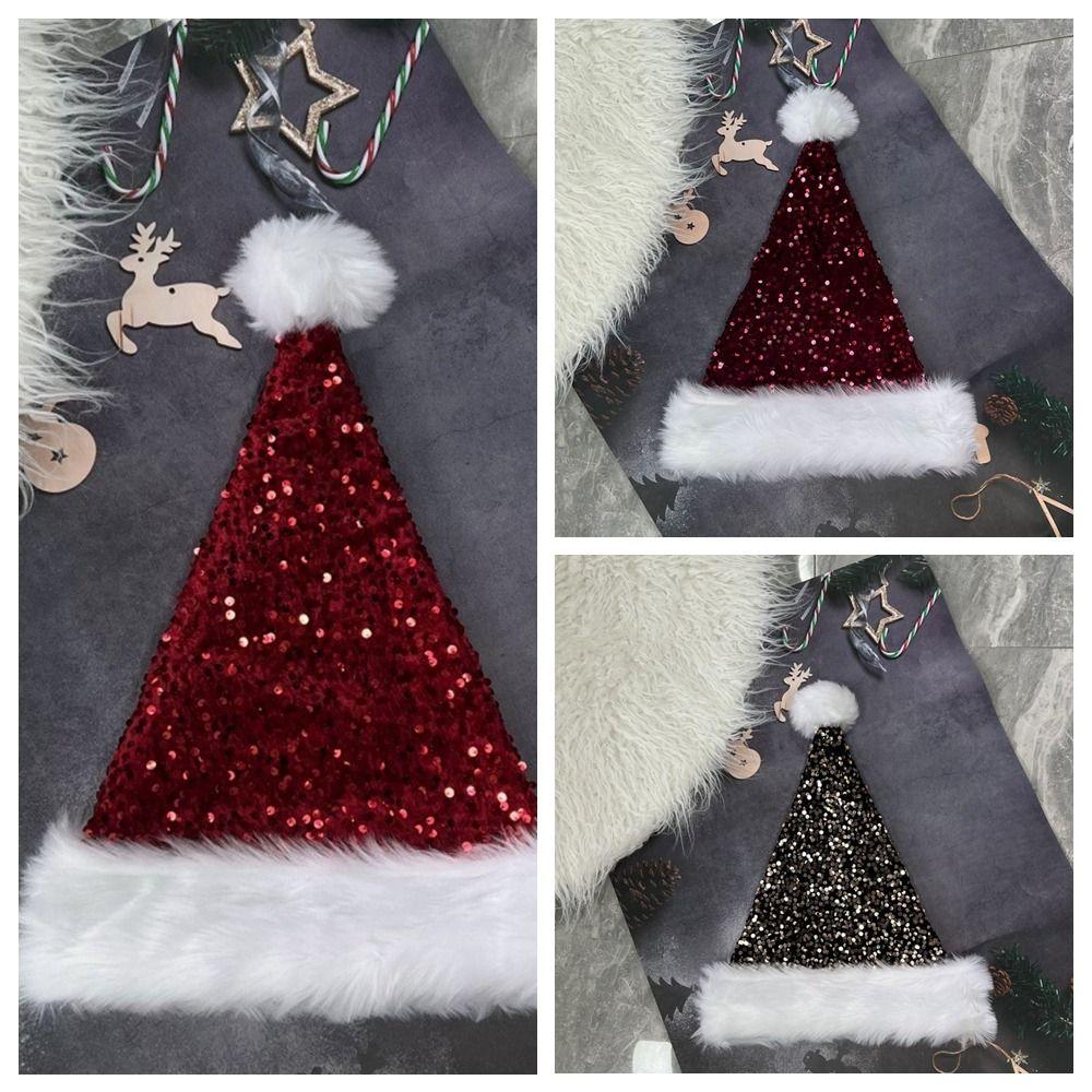 Santa Claus Christmas Hat Sequin Red Plush Hat Fashion Santa Claus Hat  Children