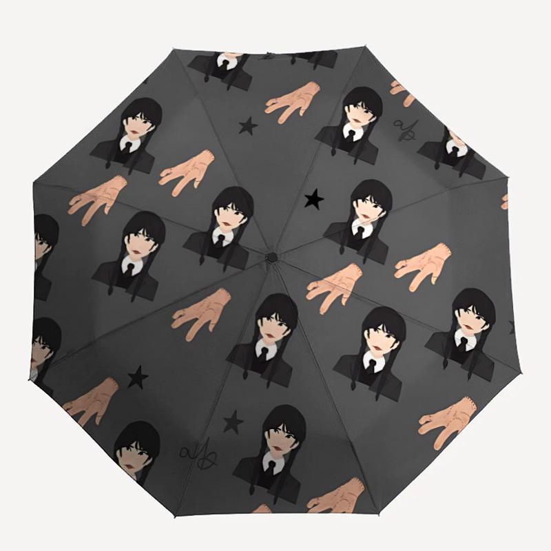 

1pc Wednesday Addams Auto Personality Personality Umbrella 8-Bone Design Compact Gear for Outdoor Travel, Perfect Helloween Chrismas Gift for Friends