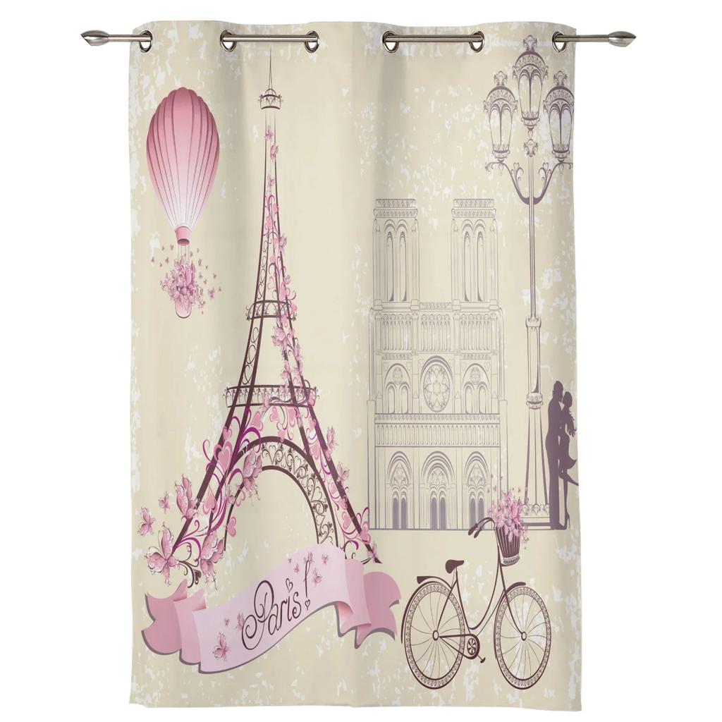 France Paris Tower  Air Balloon Retro Curtains for Bedroom Living Room Drapes Kitchen Children Window Curtain Home Decor