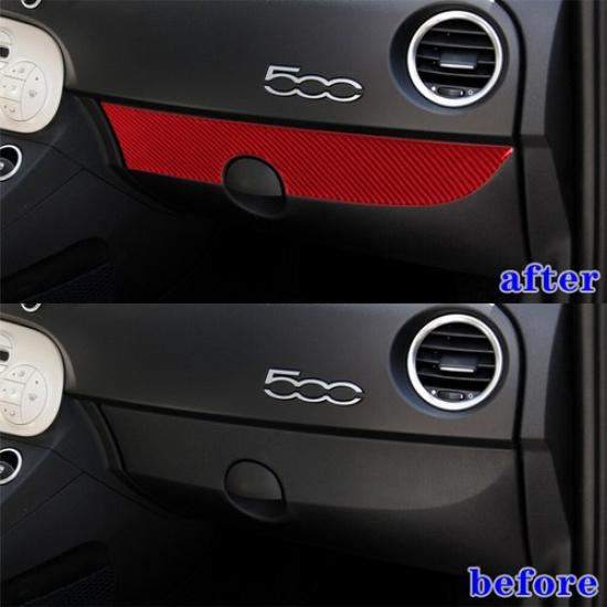 Red Carbon Fiber Interior Glove Box Panel Cover Trim Sticker For 12-15 Fiat 500