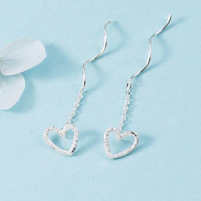 925 Sterling Silver Heart Shape Charm Drop Earring for Women Girls Fashion Wedding Jewelry Eh1240