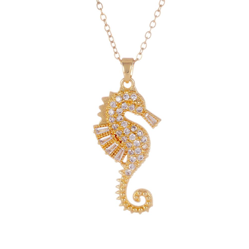 Creative Imitation Pearl Zircon Seahorse Starfish Pendant Necklace Stainless Steel Chain Jewelry Gifts for Women Teen Girls