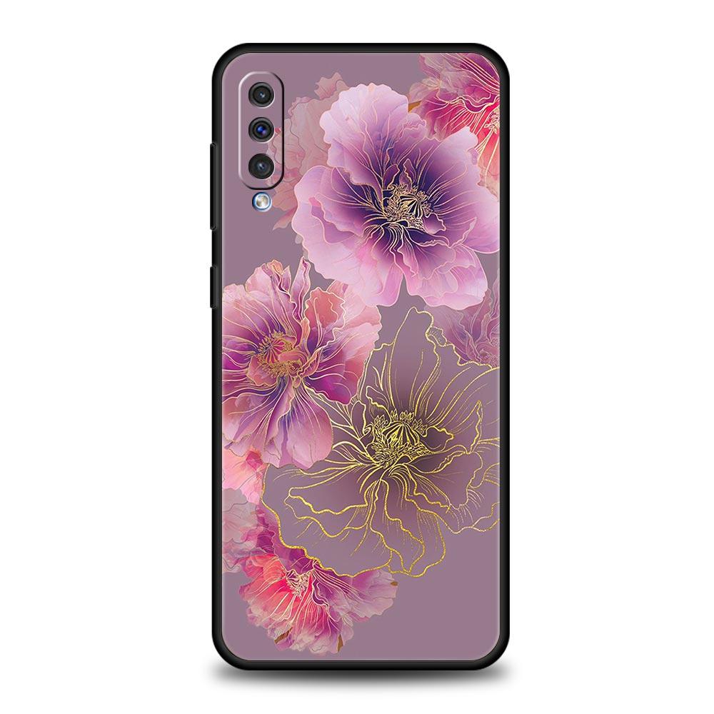 Phone Case For Samsung A56 A36 A26 A24 A12 A14 A16 A50 A70 A20E A10S A22 A40 A34 A54 A42 A52 5G A04s A06 Cover Ink Wash Flower