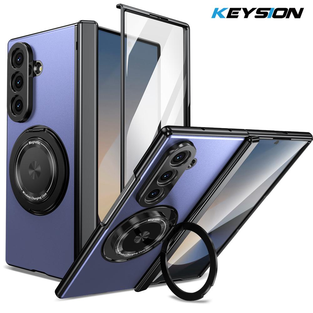 KEYSION 360°Rotating Magnetic Ring Stand Case for MagSafe for Samsung Galaxy Z Fold 7 5G Hinge Phone Cover with Screen Protector