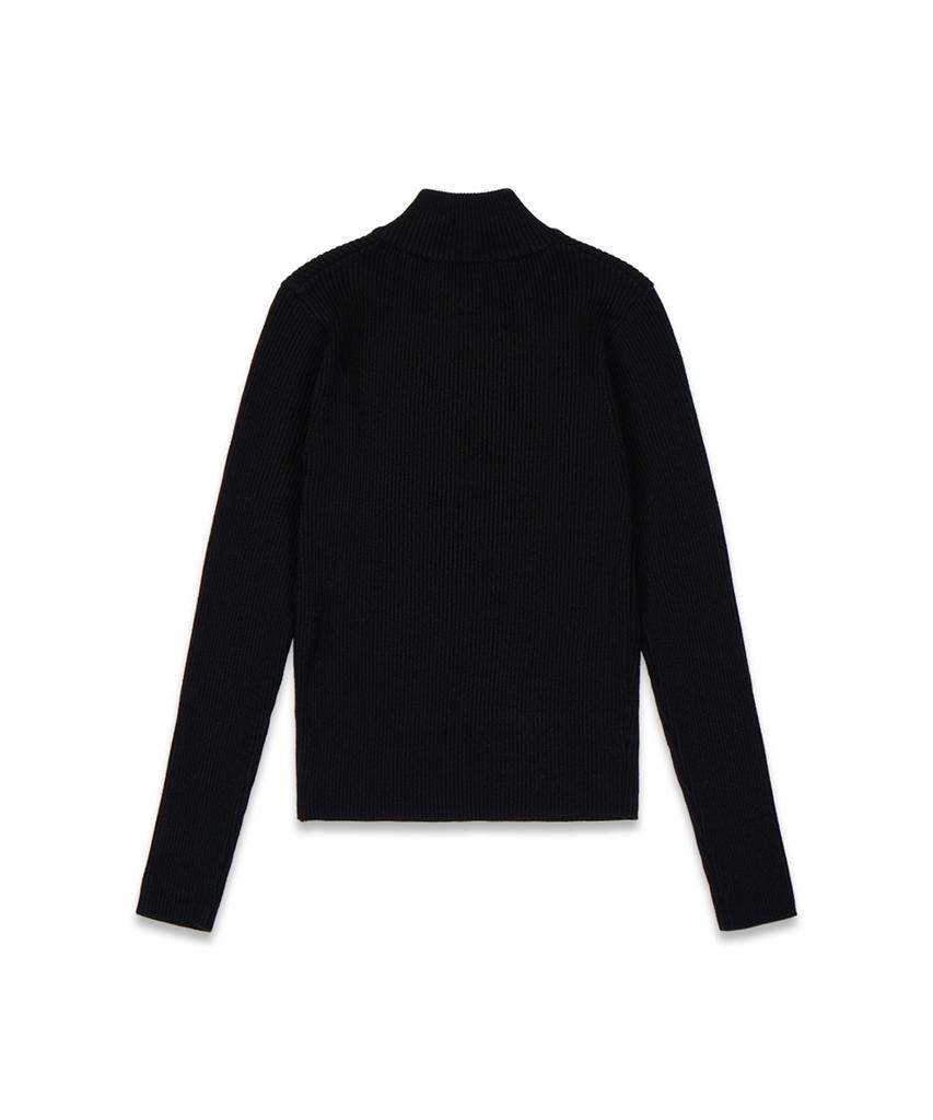 MACKY Half-Neck Patch Zip-Up Knit Black