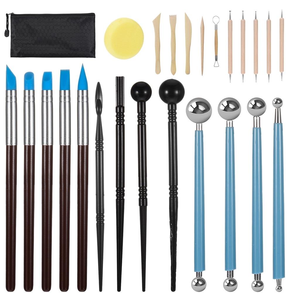 25-Piece Polymer Clay Tool Set for Sculpting, Shaping, and Ceramic Making - Air-Dried Clay Set Includes Sculpting, Embossing, and Shaping Tools
