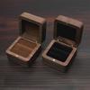 Walnut Solid Wood Double Groove Ring Box with Laser Pattern for Engagement or Proposal Rings