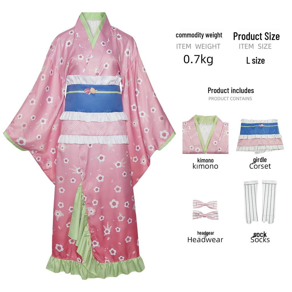 Nezuko Kamado Pink Kimono Cosplay Costume for Halloween