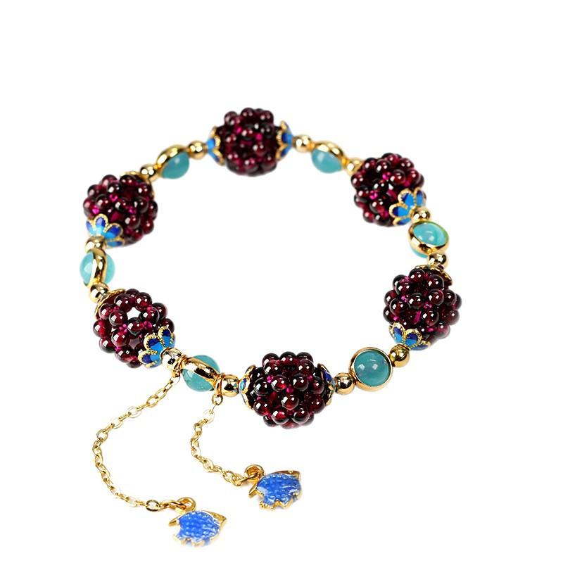 Chinese-style Natural Garnet Simple Women's Garnet Bracelet Paired with Amazonite and Cloisonné Accessories