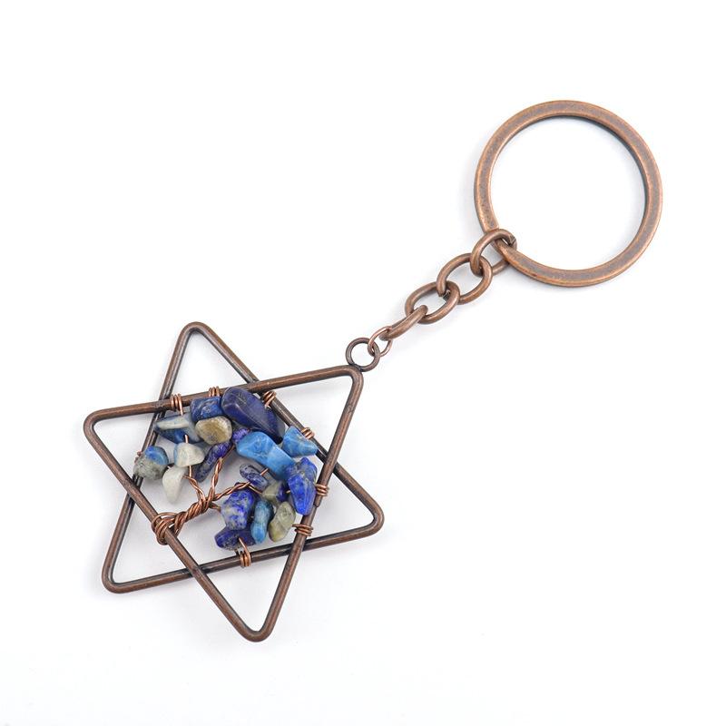 

Vintage Natural Gravel Crystal Hexagram Tree Of Life Keychain Keychain Bag Pendant K11 ляпіс-лазур кольору