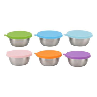 6Pcs Salad Dressing Container Silicone Lid Stainless Steel Multi Purpose Small Condiment Containers